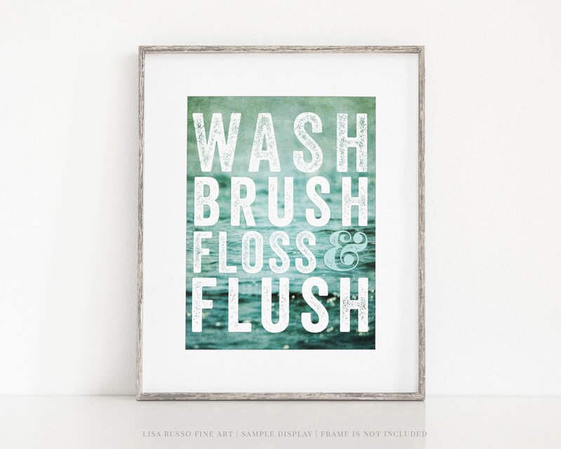 Wash Brush Floss and Flush Art Print for Kids Bathroom Decor | Not Framed